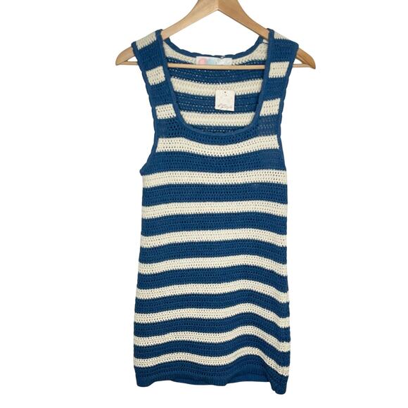 Free People Beach Womens Felicity Crochet Sweater Mini Dress Small Blue Stripe - Picture 4 of 13